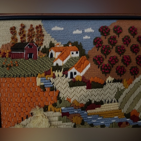 Vintage Wood Frame”Fall Harvest Farmhouse”Scene Needle Work:10 Colors
• Handmade - Picture 3 of 9